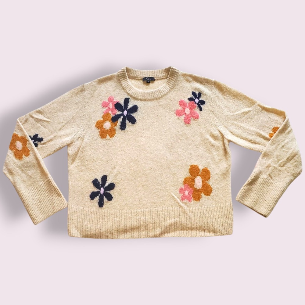 Rails Womens Large Anise‎ Jewel Floral Embroidered Crew Neck Sweater Pullover